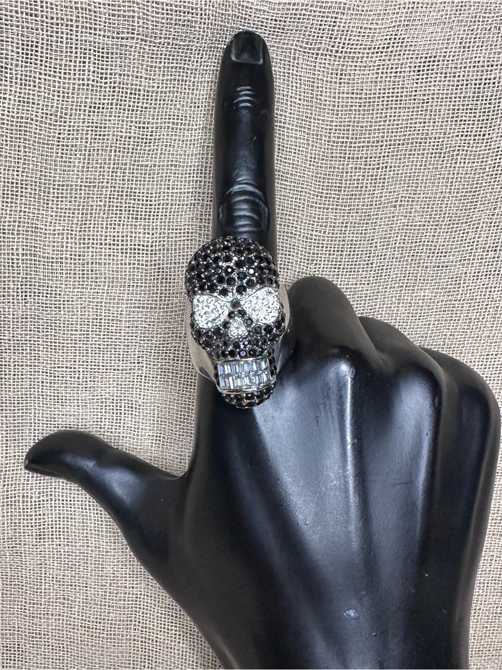 Crystal Skull Statement Ring - Black and Silver